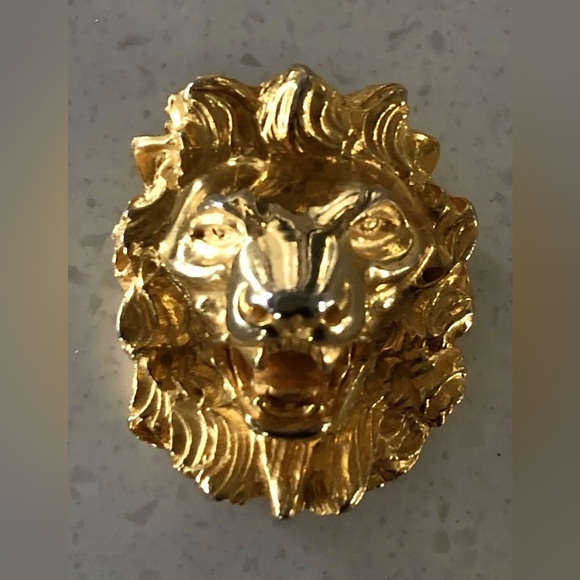 Signed JUDITH LEIBER Vintage Lion Head Brooch Pendant Gold...